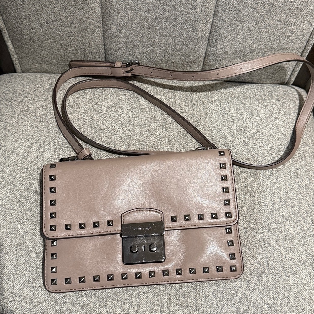 Michael Kors Studded Leather Crossbody in Taupe